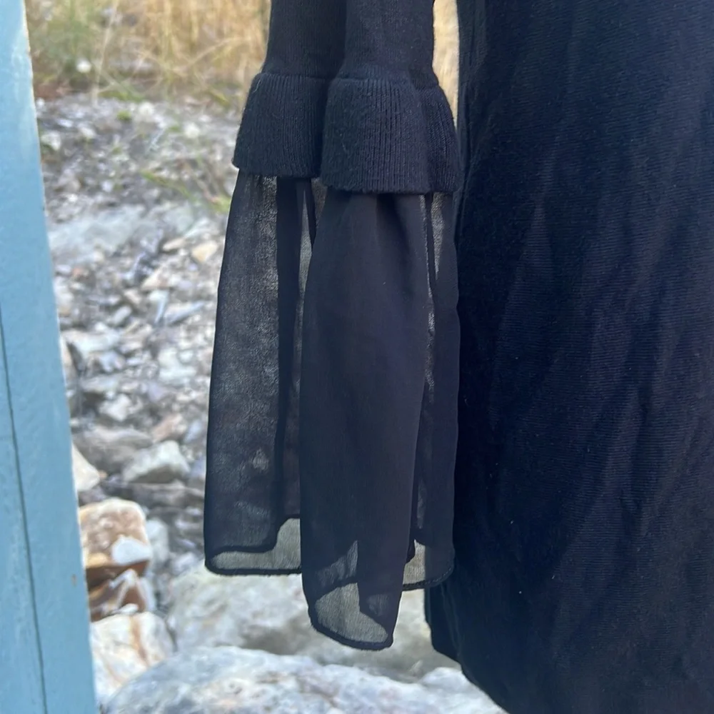 Alfani NWOT embroidered floral thick knit long shirt, chiffon princess sleeves M - Picture 5 of 11